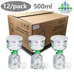12/pack 500ml Sterile Bottle Vacuum Filter System Units 0.22m PES Membrane Lab