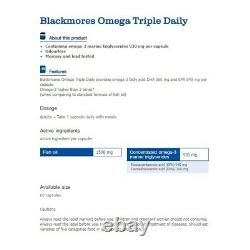Blackmores Omega Triple Daily 1500mg Supplement 60 Capsules Pack of 2 Bottles