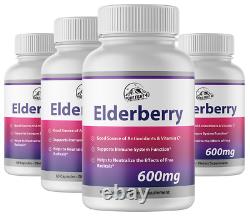 Elderberry Capsules 600mg Immune System Support 4 Bottles 240 Capsules