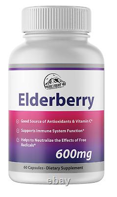 Elderberry Capsules 600mg Immune System Support 5 Bottles 300 Capsules