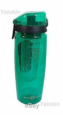 NEW GREEN Premium Fruit Infuser Bottle 1 Liter 32 Oz w Locking System BPA Free