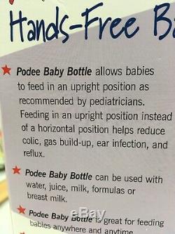 New Podee Hands Free 2-Pack 8 oz. Baby Bottle System Feeding Bottles Anti-Colic