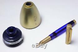PELIKAN LEVEL L5 GOLD Blue Fountain Pen 18C Gold Nib M INK Bottle Refill System