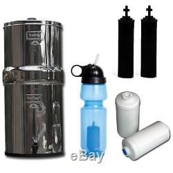 Travel Berkey Water Filter System, with2 Black Filters, 2 Fluoride & Sport Bottle