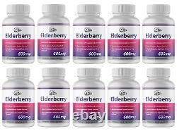 Elderberry Capsules 600mg Immune System Support 10 Bouteilles 600 Capsules