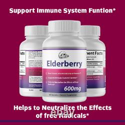 Elderberry Capsules 600mg Immune System Support 10 Bouteilles 600 Capsules