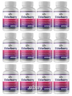 Elderberry Capsules 600mg Immune System Support 12 Flacons 720 Capsules