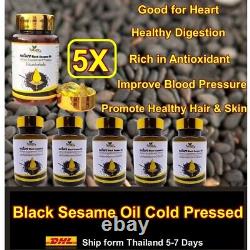 Huile de sésame noir pressée à froid pour un coeur sain, des os, des nerfs et un système immunitaire en bonne santé - 5 bouteilles