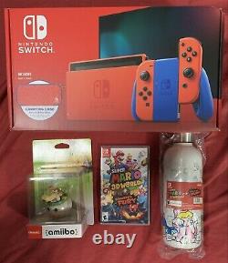 Nintendo Switch Super Mario Bundle Red Blue Edition 3d World Bowsers Fury Bouteille