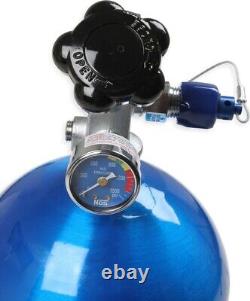 Notre bouteille de protoxyde d'azote, 10 lb, bleue, valve super haute performance, sécurité du pilote et jauge.