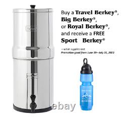 Système d'eau Berkey de voyage + 2 filtres Berkey PF-2 pour le fluor + bouteille Berkey Sport GRATUITE
