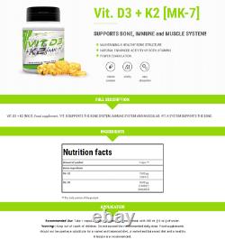Vitamins D3 + K2 Suppléments 60-300 Softgels Bone Immuni Muscular System Support